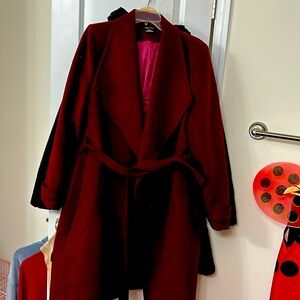 City Chic size 18 Pea Coat. Cranberry, single button inside and out and tie belt